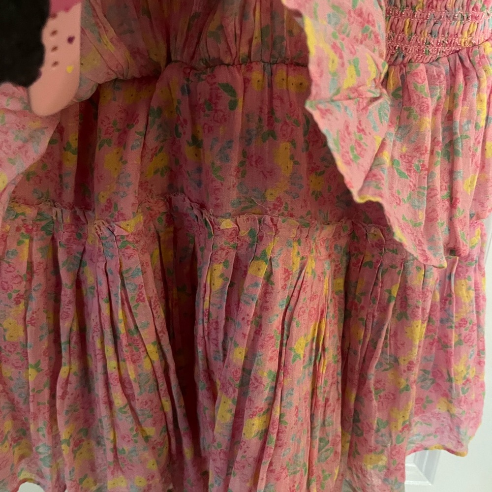 LoveShackFancy Audette Dress Melon Punch Size S Pink Ditsy Floral Spring Easter - Picture 8 of 12